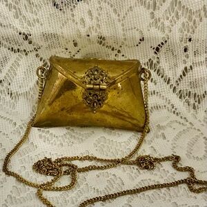 Antique-Art Deco Brass-Copper Small Pillow Purse-Crossbody 4in x 3in x 1.5in